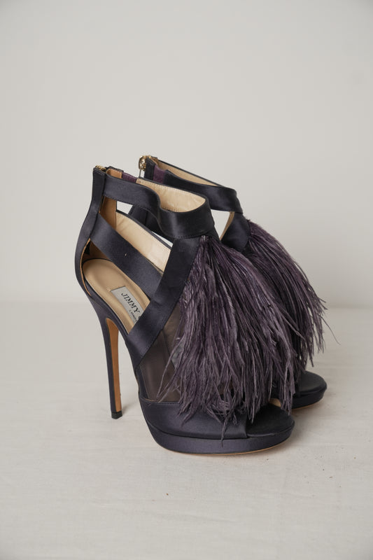 Jimmy Choo Purple Ostrich Feather Mesh Heels Sz37