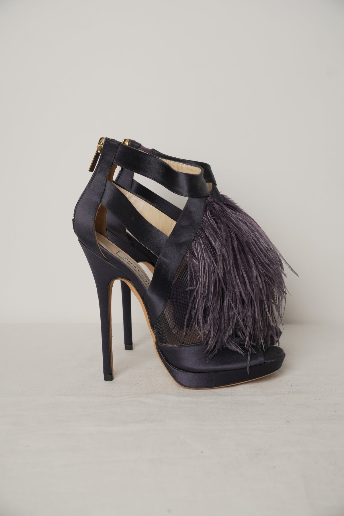Jimmy Choo Purple Ostrich Feather Mesh Heels Sz37