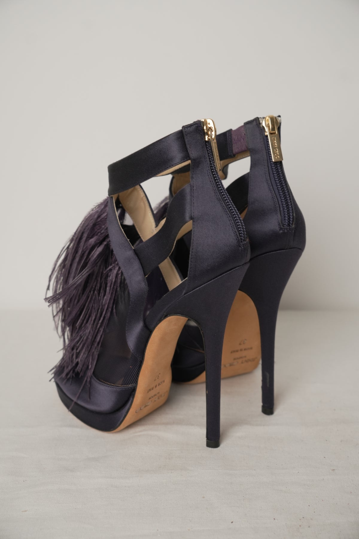 Jimmy Choo Purple Ostrich Feather Mesh Heels Sz37