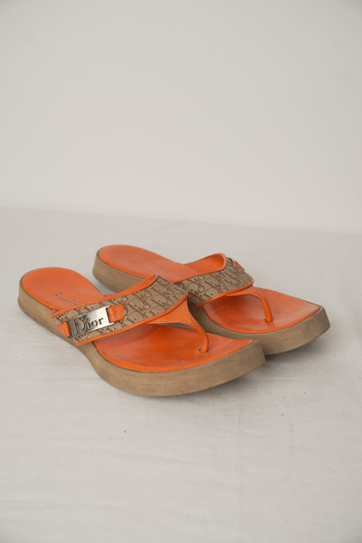 Christian Dior Trotter Orange Platform Thongs Sandals Sz38