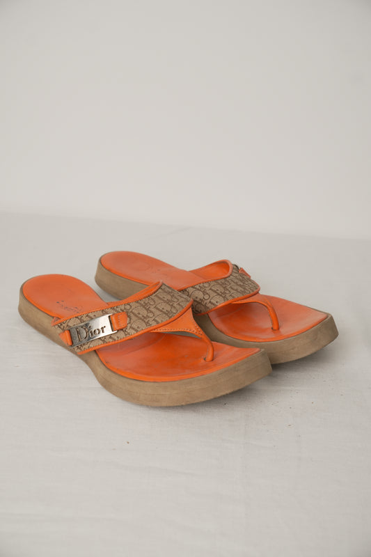 Christian Dior Trotter Orange Platform Thongs Sandals Sz38