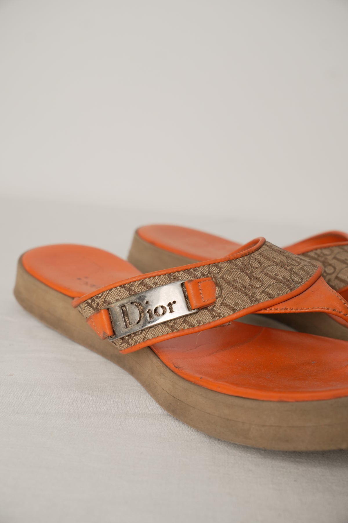 Christian Dior Trotter Orange Platform Thongs Sandals Sz38