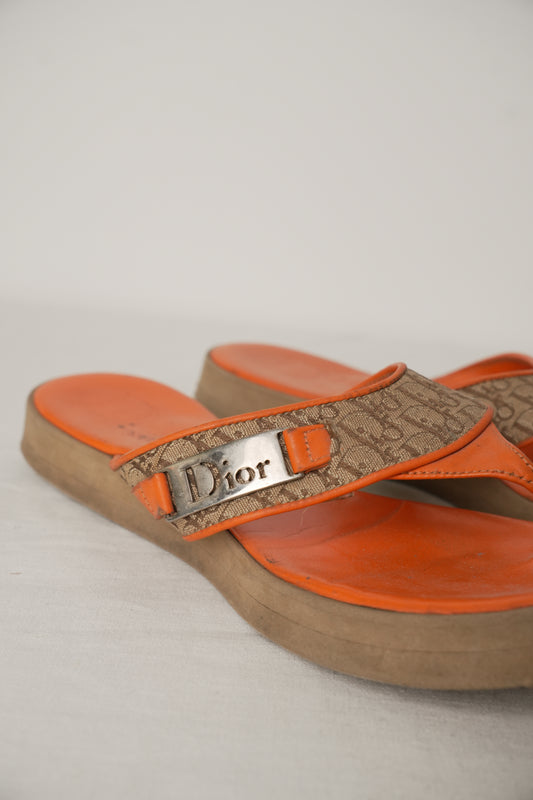 Christian Dior Trotter Orange Platform Thongs Sandals Sz38