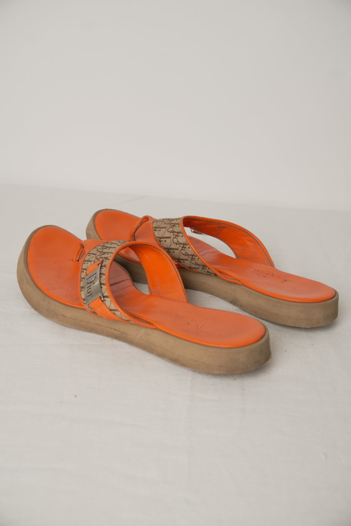 Christian Dior Trotter Orange Platform Thongs Sandals Sz38