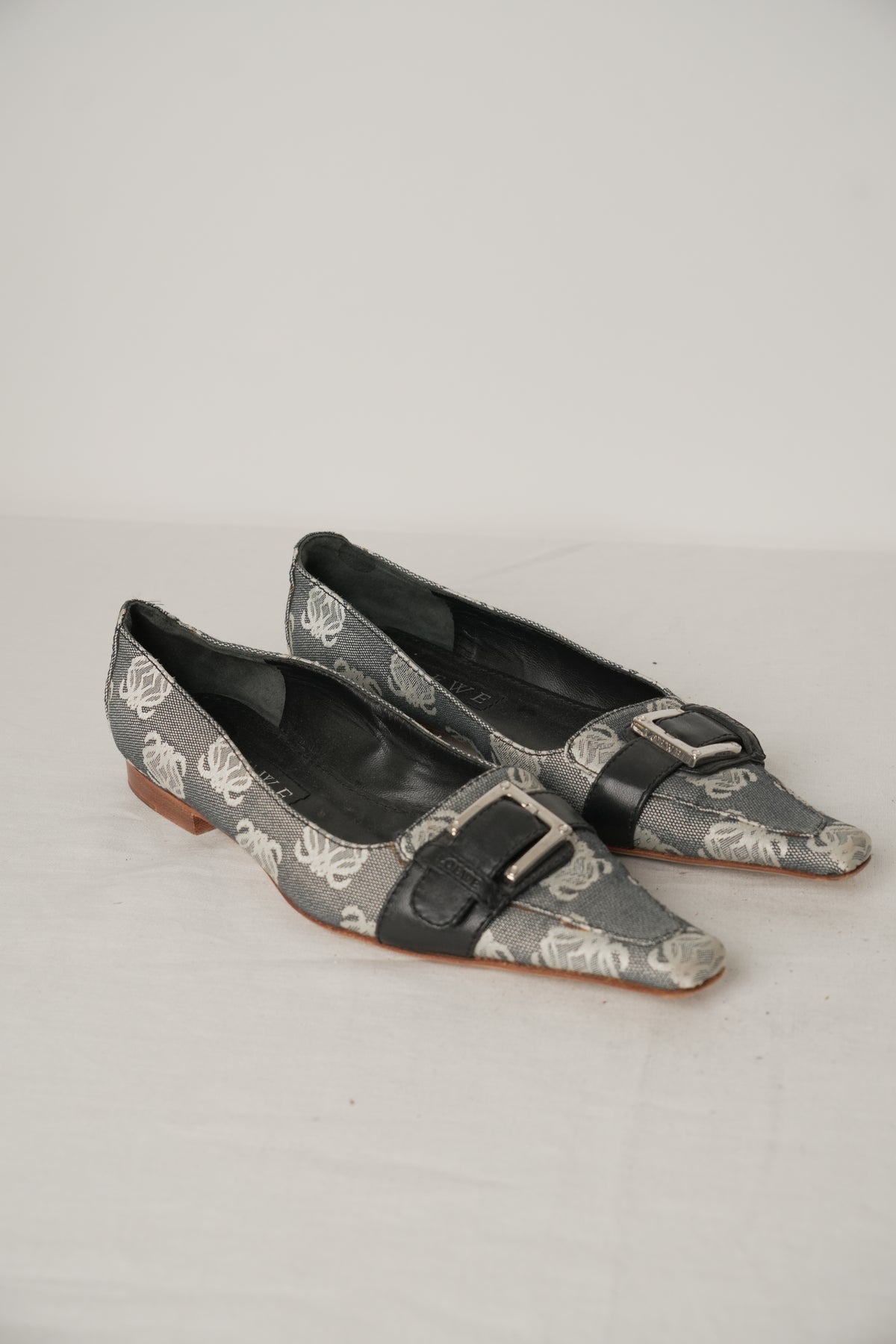 Loewe Monogram Canvas Point Toe Flats Sz 36