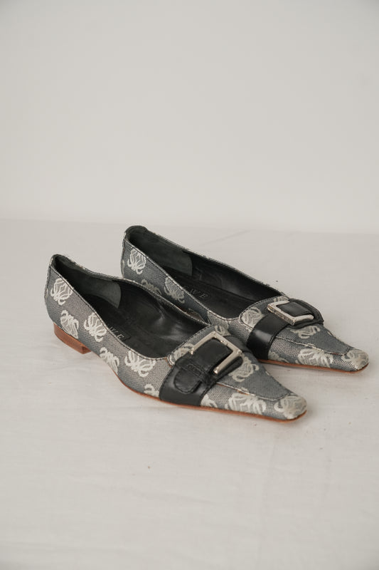 Loewe Monogram Canvas Point Toe Flats Sz 36