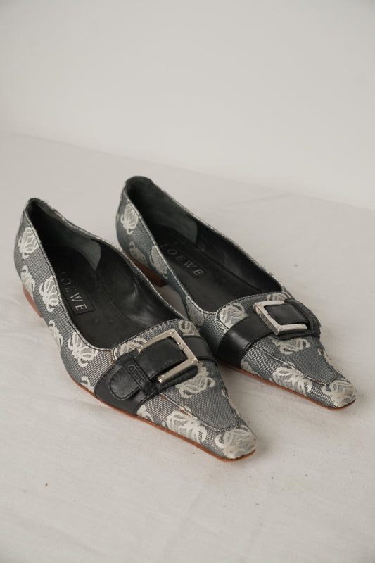 Loewe Monogram Canvas Point Toe Flats Sz 36