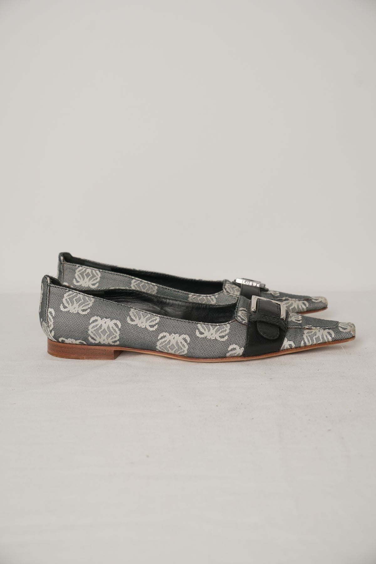 Loewe Monogram Canvas Point Toe Flats Sz 36