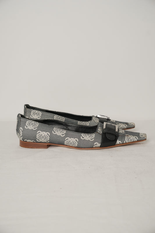Loewe Monogram Canvas Point Toe Flats Sz 36