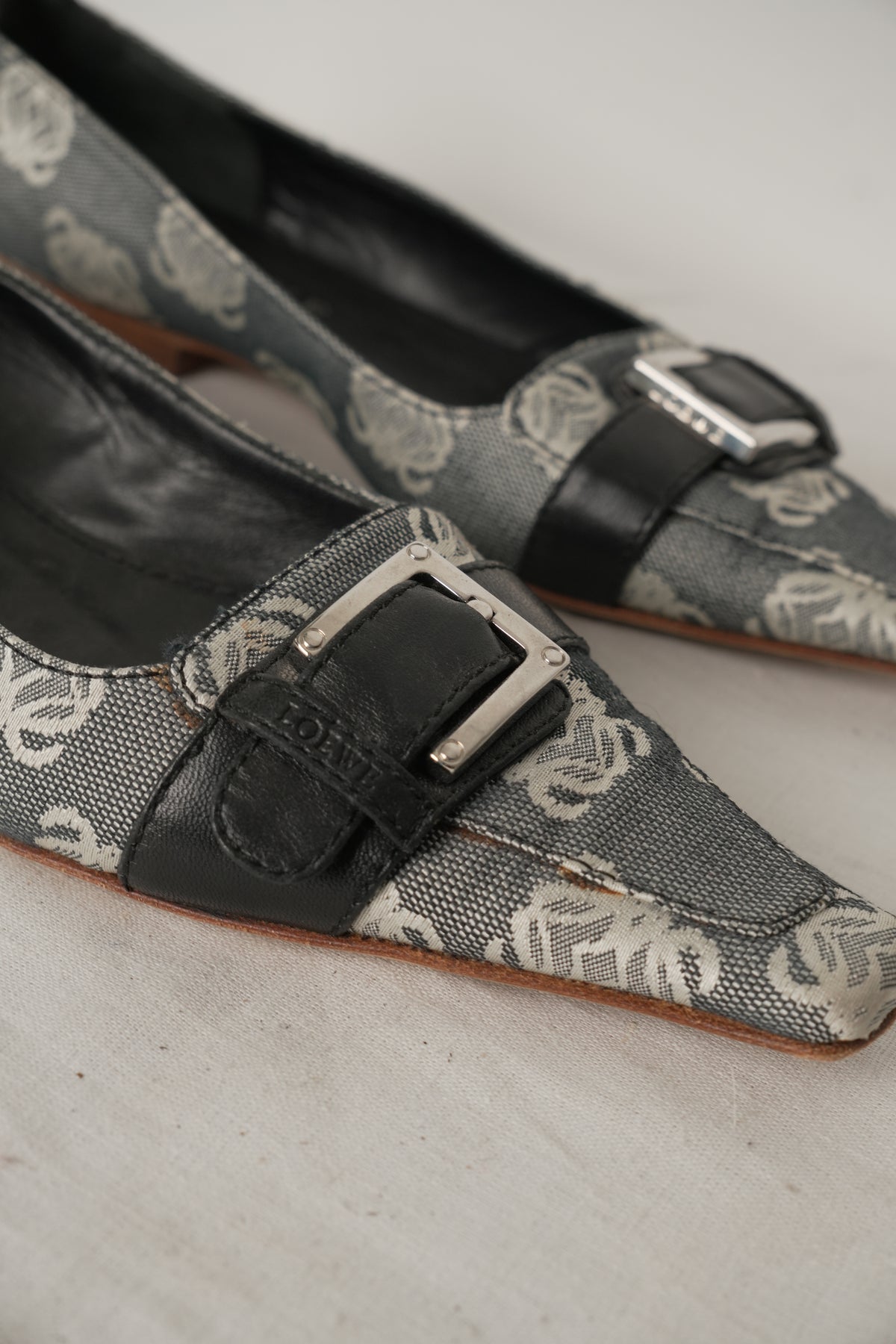 Loewe Monogram Canvas Point Toe Flats Sz 36