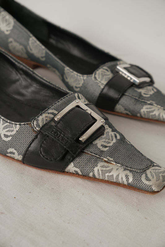 Loewe Monogram Canvas Point Toe Flats Sz 36