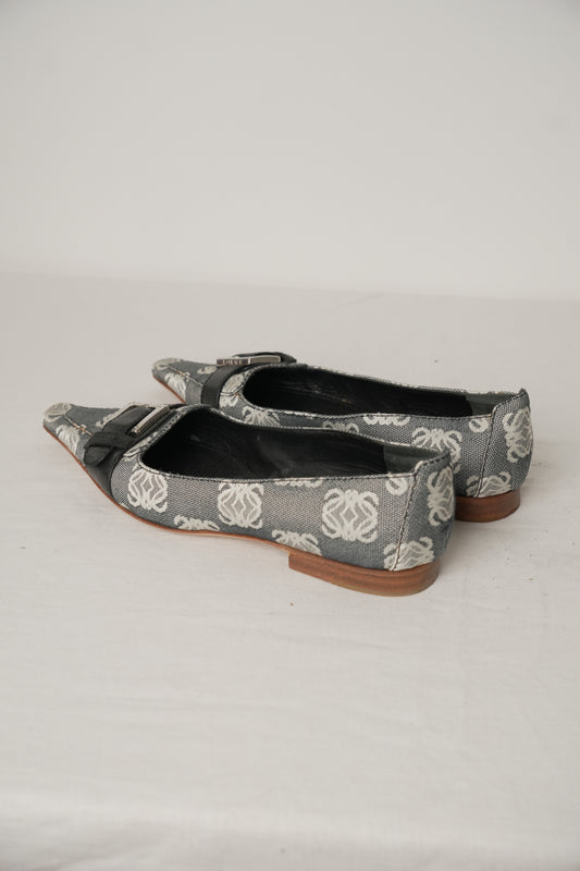 Loewe Monogram Canvas Point Toe Flats Sz 36