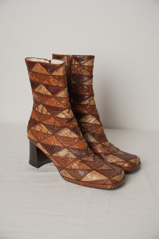 Miu Miu Embossed Leather Patchwork Boots Sz37.5