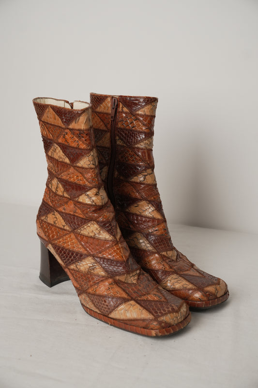 Miu Miu Embossed Leather Patchwork Boots Sz37.5