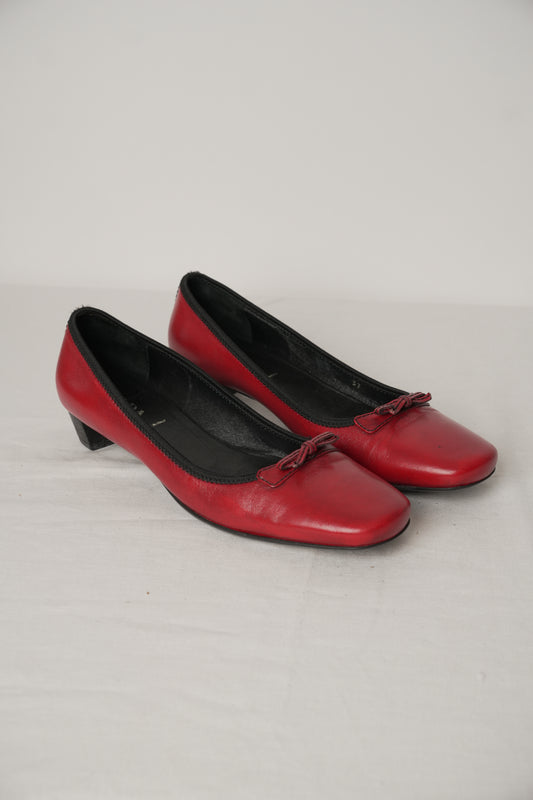 Prada Leather Red Ribbon Ballet Flat Pumps Sz37