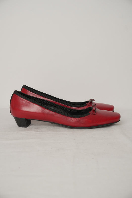 Prada Leather Red Ribbon Ballet Flat Pumps Sz37