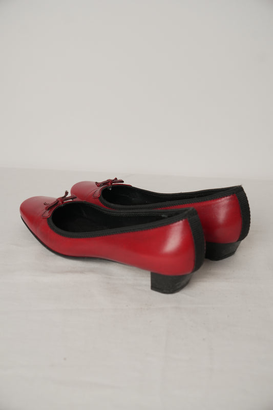 Prada Leather Red Ribbon Ballet Flat Pumps Sz37