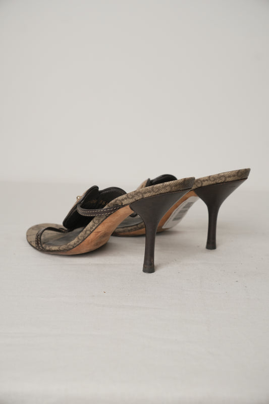 Gucci Gold Heart Monogram Sandal Heels Sz35.5