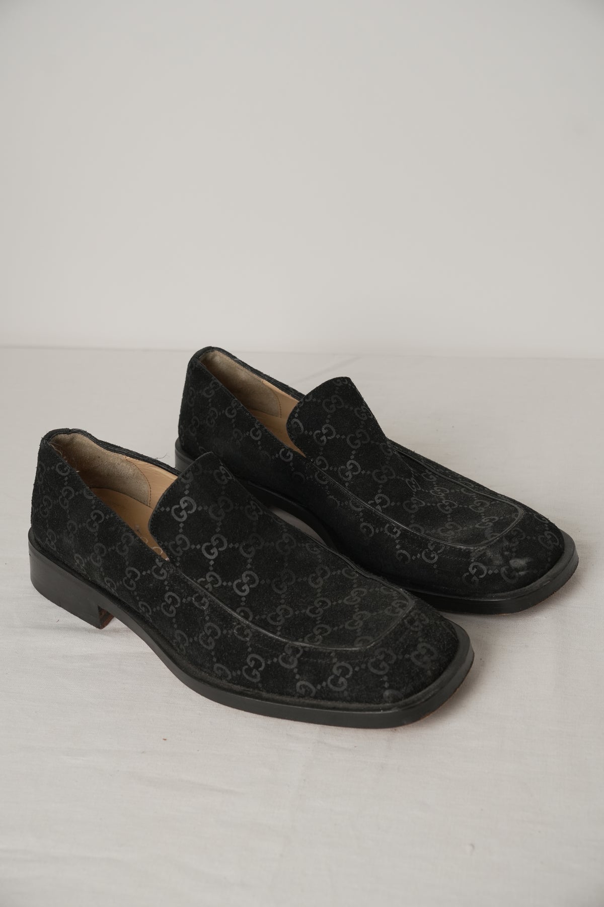 Gucci Suede Monogram Black Loafers Sz41E