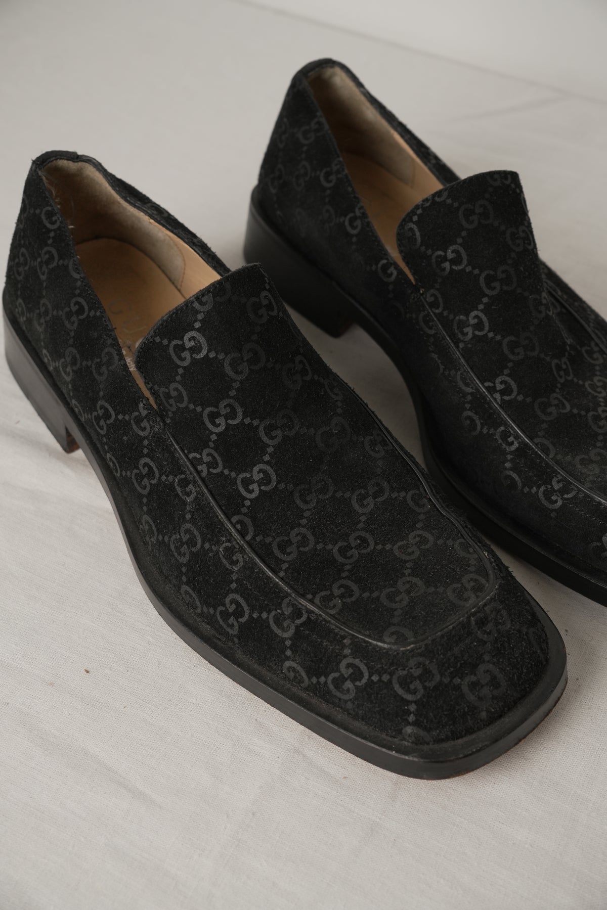 Gucci Suede Monogram Black Loafers Sz41E