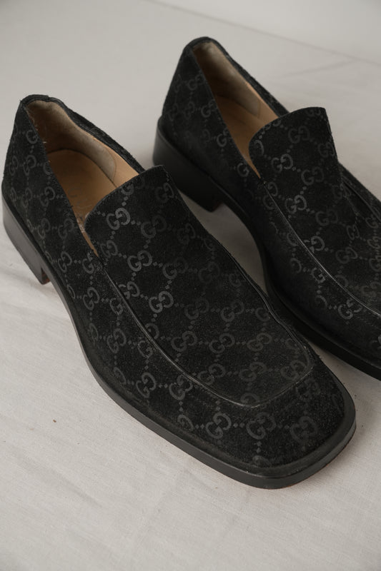 Gucci Suede Monogram Black Loafers Sz41E