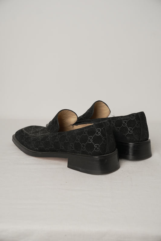 Gucci Suede Monogram Black Loafers Sz41E