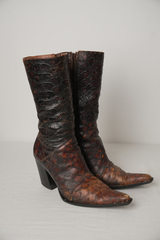 Made in Italy Reptile leather Point Toe Mid Calf Boots Sz38