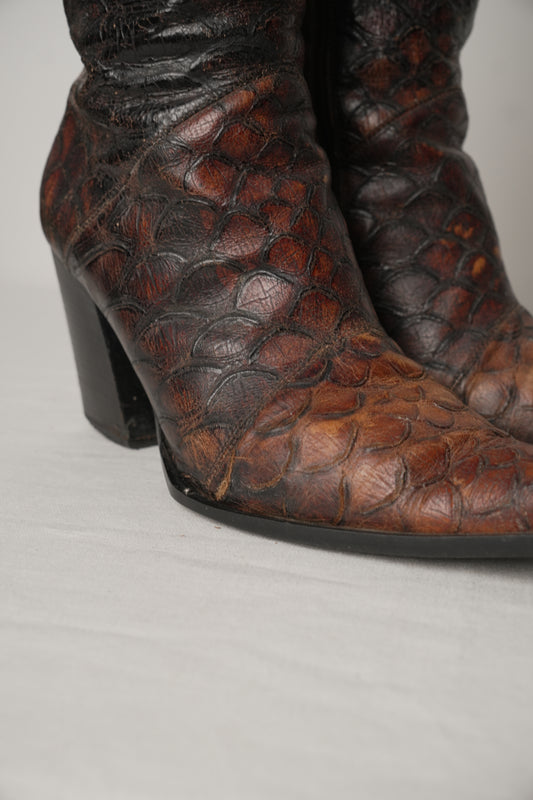 Made in Italy Reptile leather Point Toe Mid Calf Boots Sz38