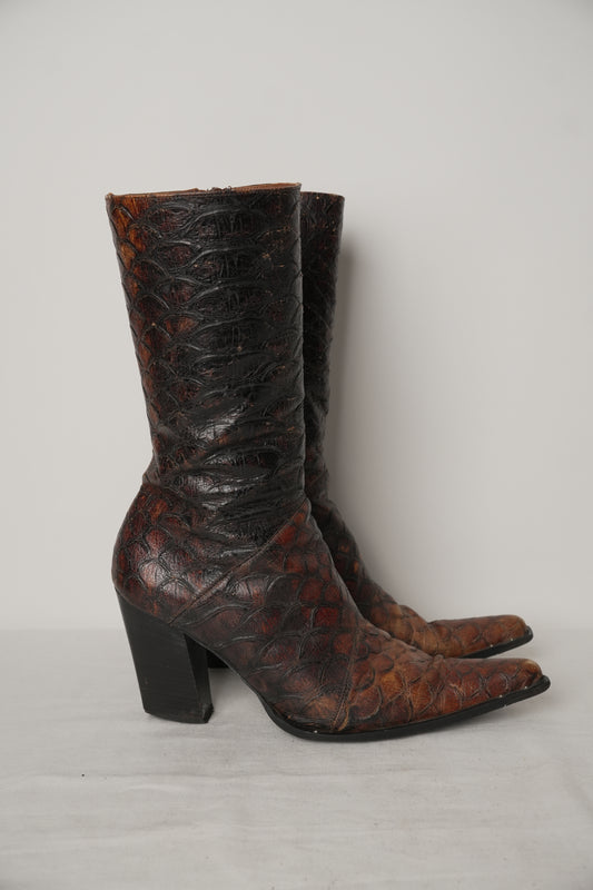 Made in Italy Reptile leather Point Toe Mid Calf Boots Sz38