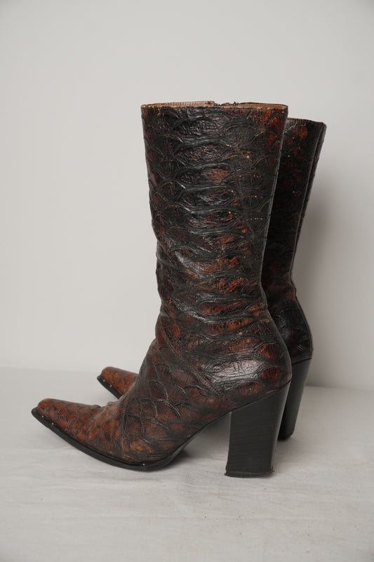 Made in Italy Reptile leather Point Toe Mid Calf Boots Sz38