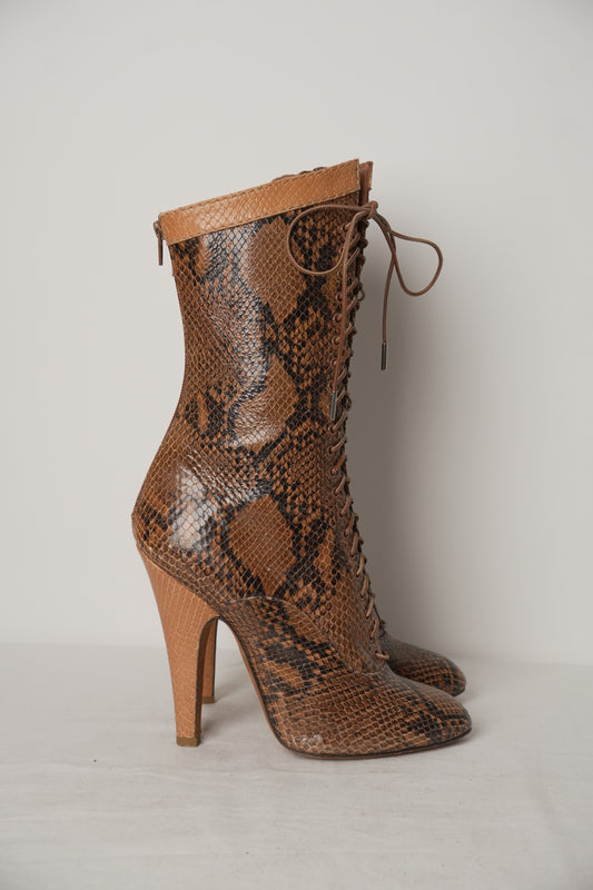 Givenchy Snakeskin Lace Up Heel Boots Sz40