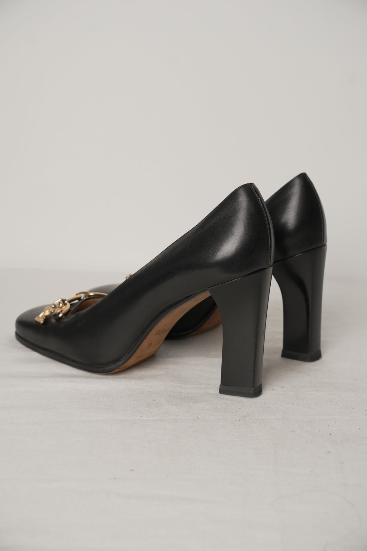 Celine Triomphe Black Leather Pumps with Gold Charm Sz37