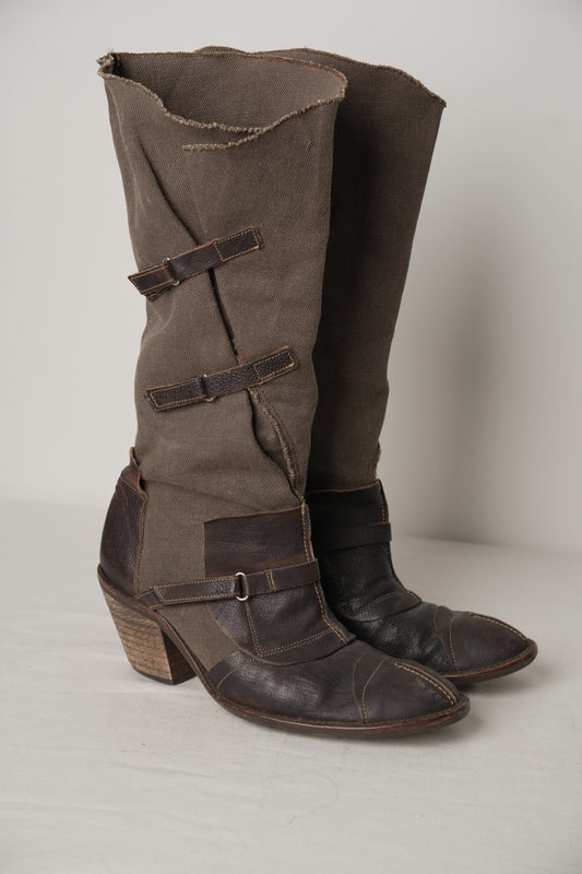Stephane Gontard Buckle Canvas Boots Sz37