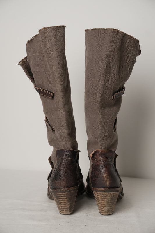 Stephane Gontard Buckle Canvas Boots Sz37