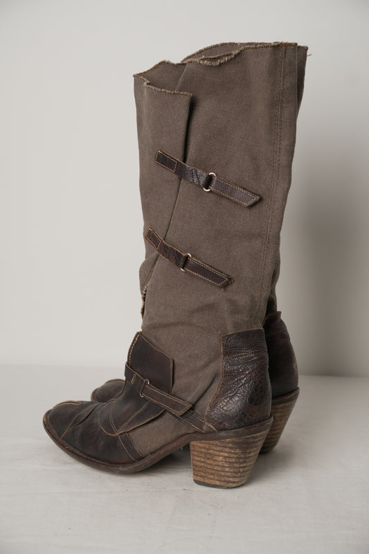 Stephane Gontard Buckle Canvas Boots Sz37