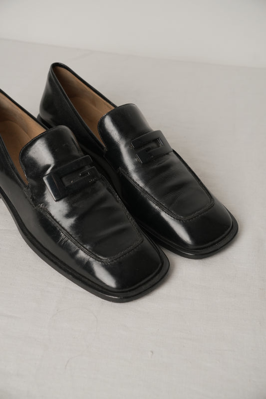 Gucci Black Leather Metal Logo Loafer Mens Sz8.5 (US)