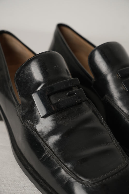 Gucci Black Leather Metal Logo Loafer Mens Sz8.5 (US)