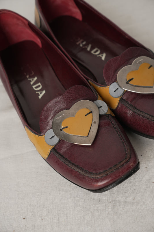 Prada Wine Purple Love Heart Loafers Sz35