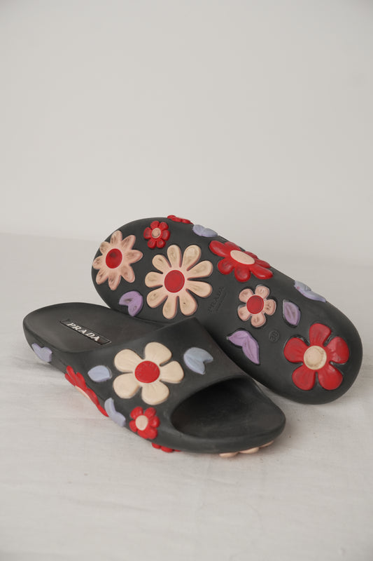 Prada Floral Rubber Slides