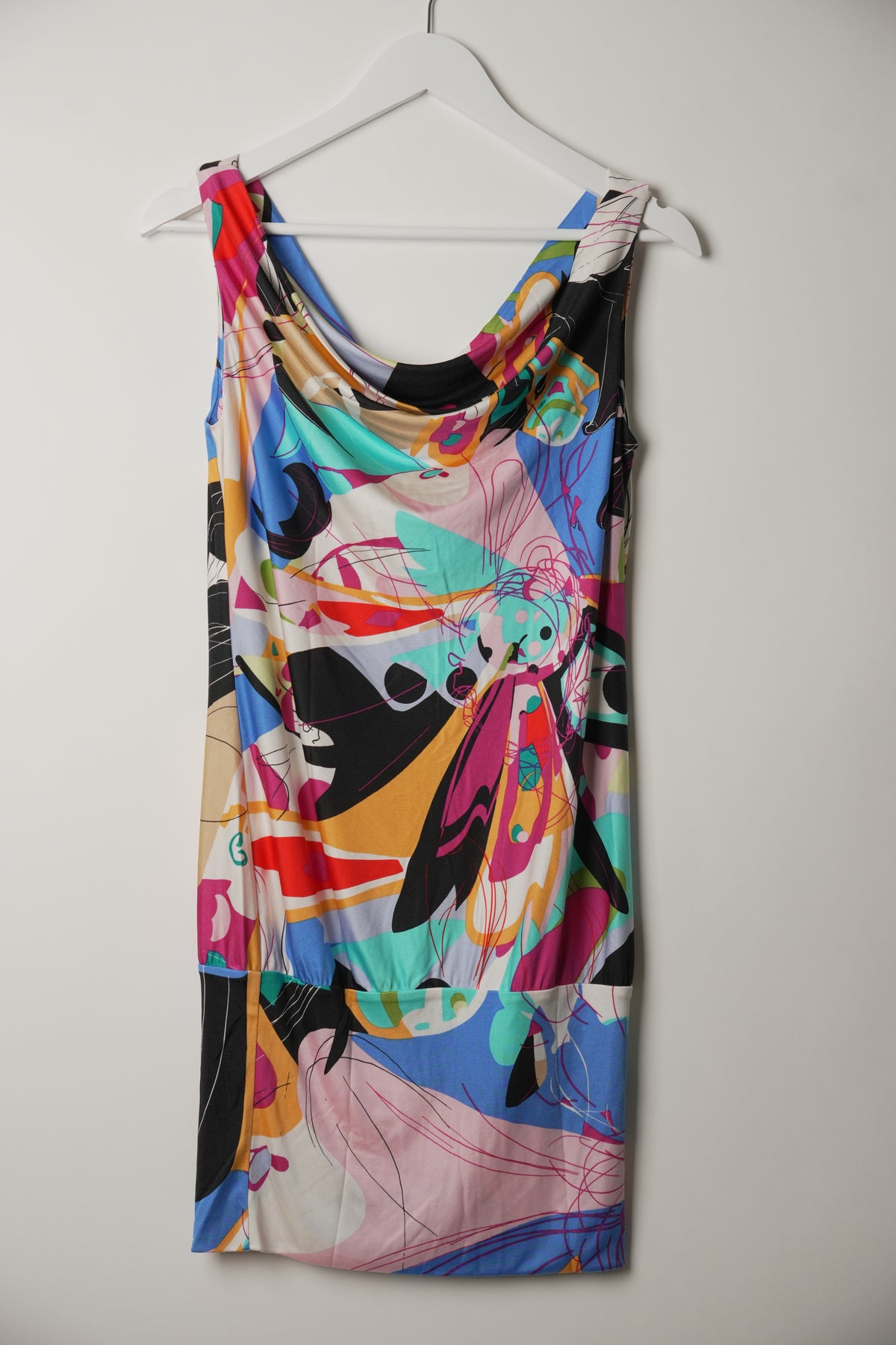 Diane Von Furstenberg Silk Blend Cowl Neck Abstract Print Dress