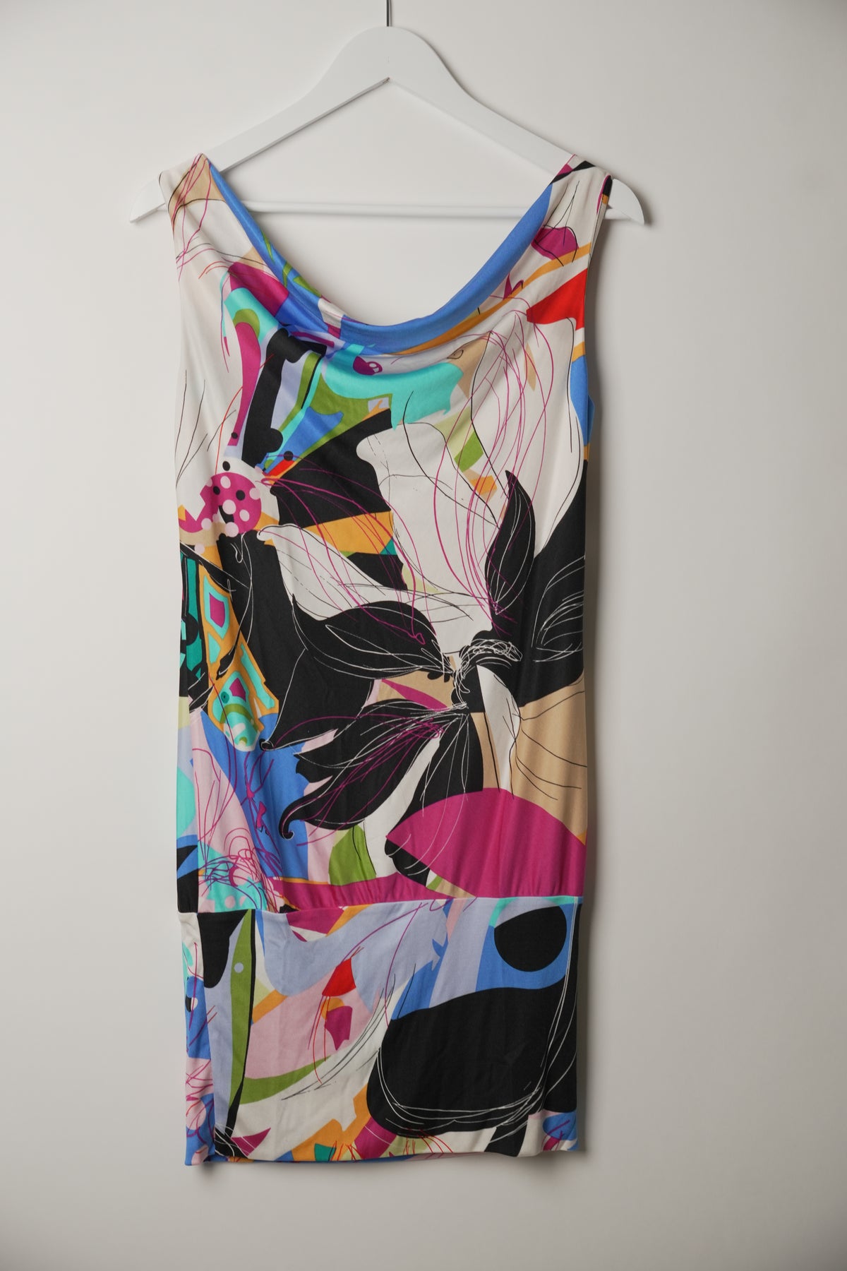Diane Von Furstenberg Silk Blend Cowl Neck Abstract Print Dress