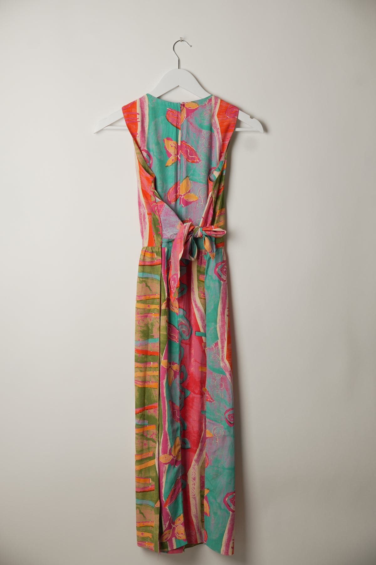 Vintage Multi Colour Retro Vertical Stripe Pattern Print Midi Dress