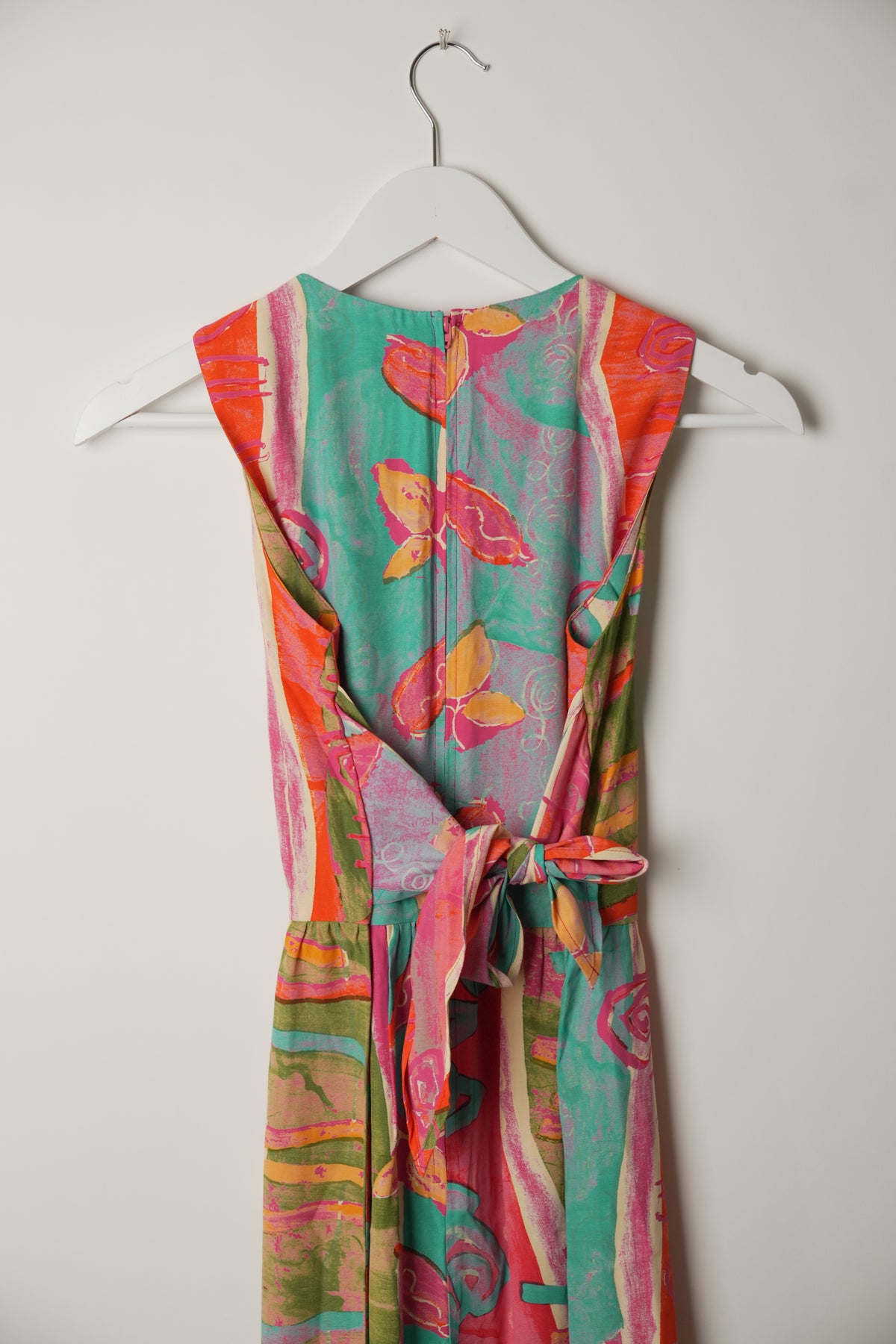 Vintage Multi Colour Retro Vertical Stripe Pattern Print Midi Dress