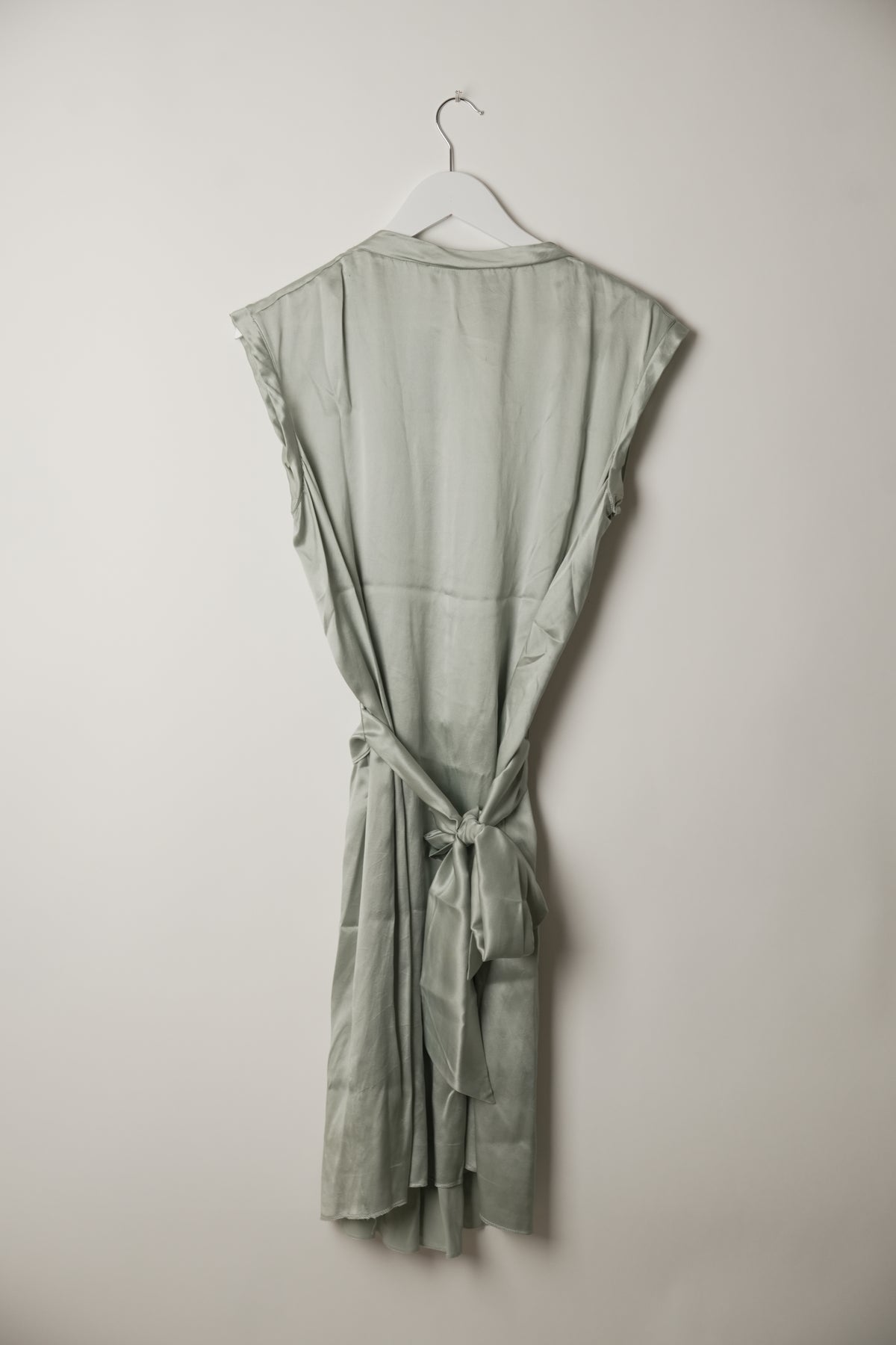 Yves Saint Laurent Sleeveless Pleated Scoop Neck Dusty Blue Dress with Matching Belt
