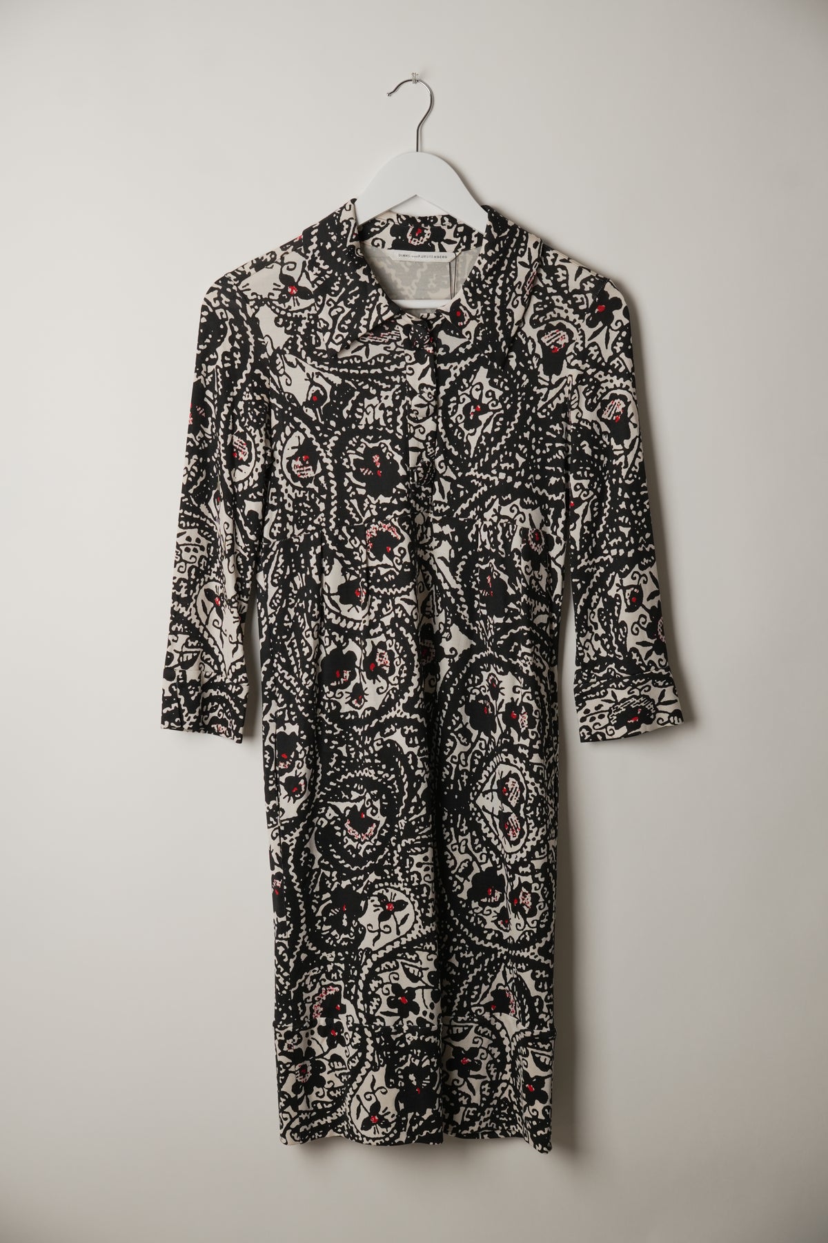 Diane von Furstenberg Floral Butterfly Black White Print Dress