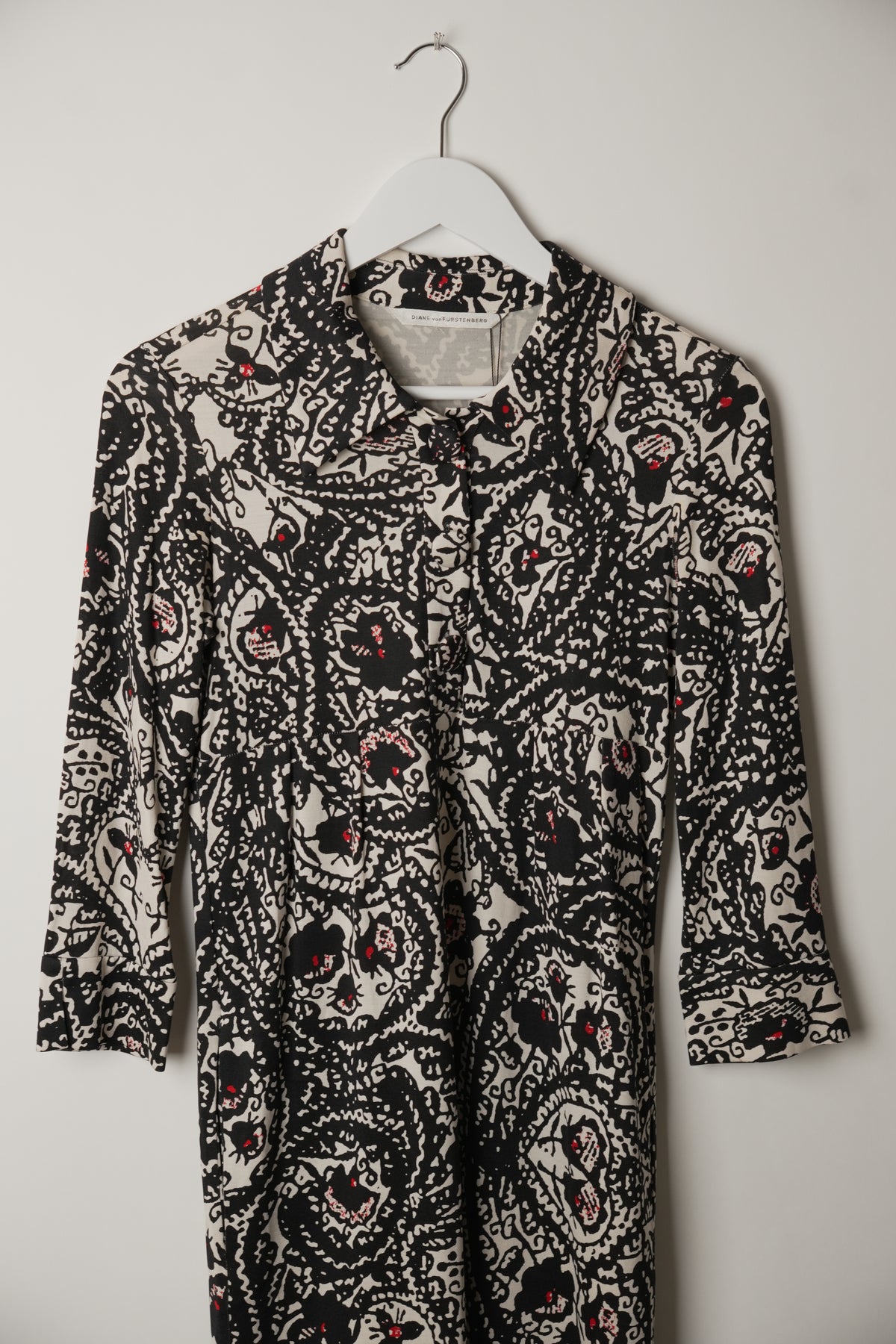 Diane von Furstenberg Floral Butterfly Black White Print Dress