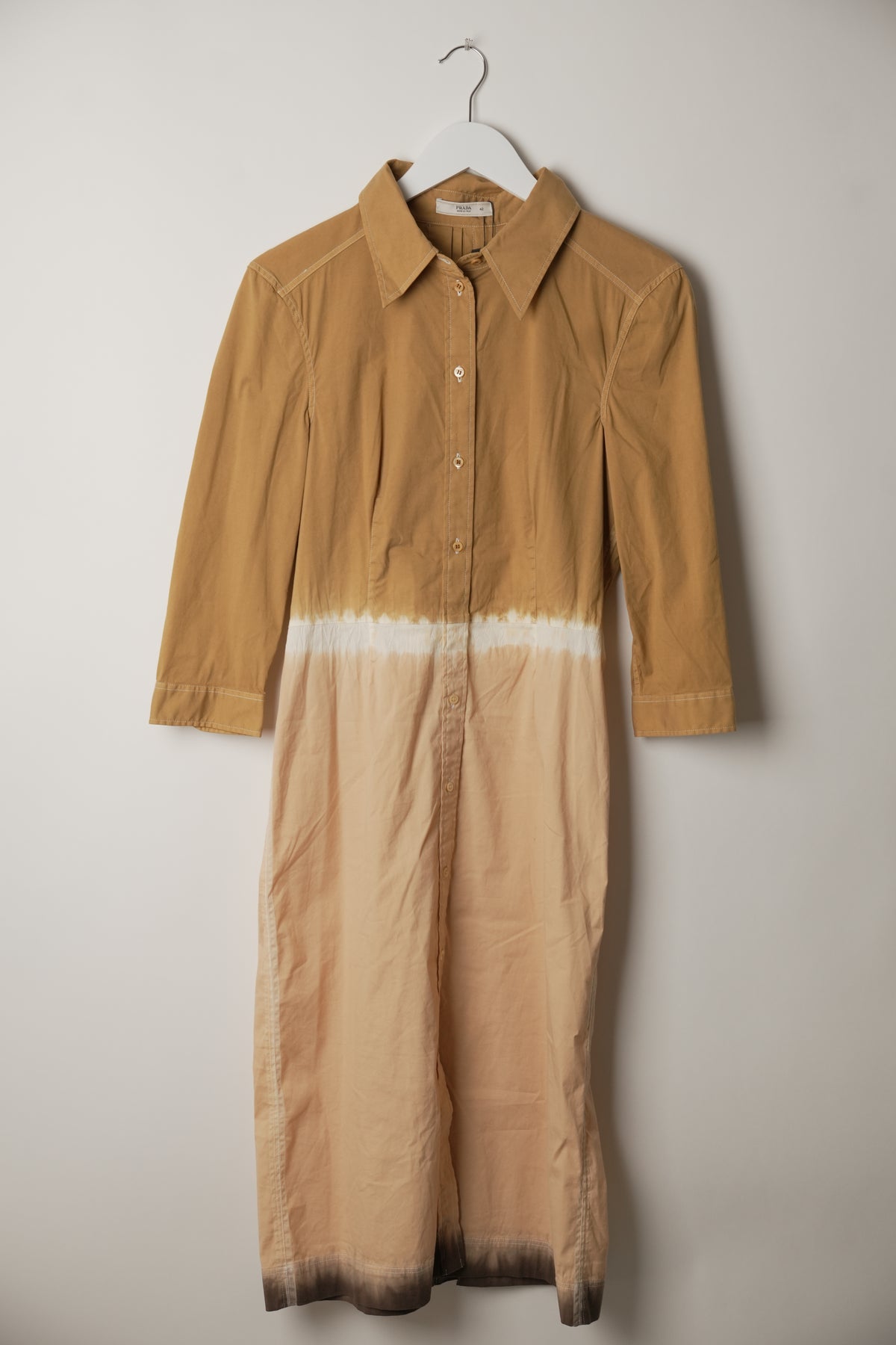 Prada Brown Pink Tie Dye Long Sleeve Shirt Midi Dress