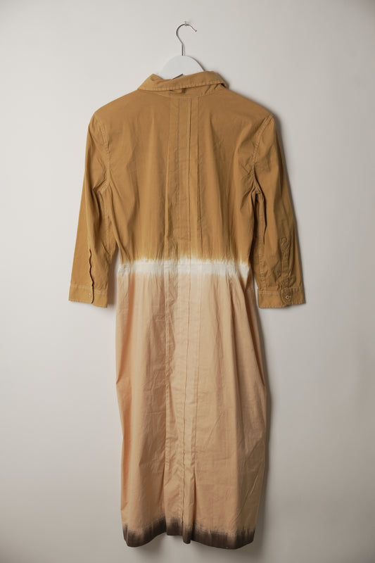 Prada Brown Pink Tie Dye Long Sleeve Shirt Midi Dress