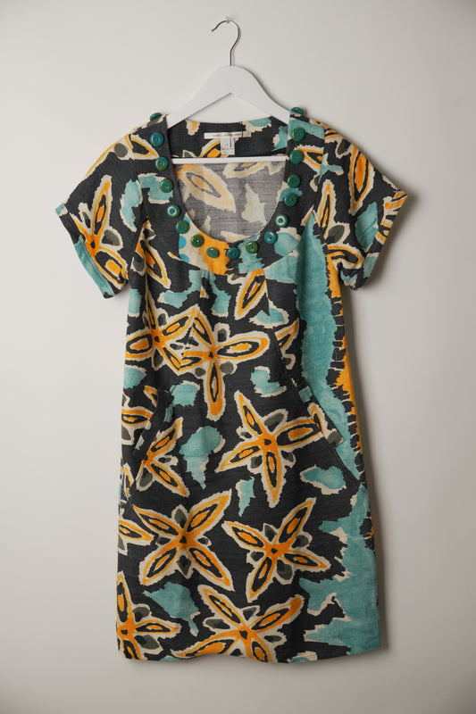 Diane von Furstenberg Scoop Neck Starfish Floral Short Sleeve Print Dress