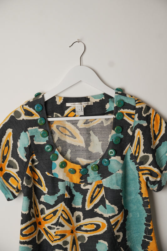 Diane von Furstenberg Scoop Neck Starfish Floral Short Sleeve Print Dress